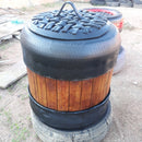 Lixeira Ecológica em Forma de Barril – Produzida com Pneus e Madeira Sustentáveis