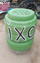 Lixeira Ecológica Grande em Forma de Barril – Produzida com Pneus de Camioneta